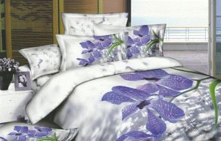 white blue floral with inside filler queen size 4pc bed comforter set 