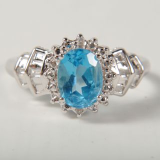 Ladies 1ct Blue Topaz Moissanite 10K White Gold Ring Size 7 75 ♥ 1 