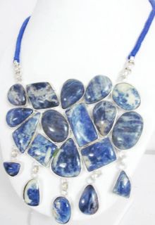 New Blue Agate Silver Stone Necklace Bib Metal Jewelry