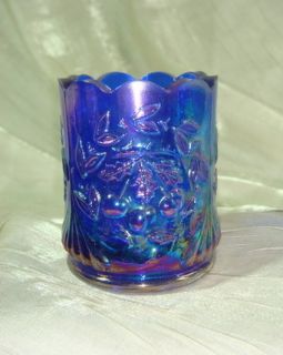 Wreathed Cherry Toothpick Holder Cobalt Blue Carnival Glass