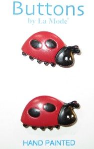 Ladybug Girls Red Black 3D La Mode Buttons 1 2 Card