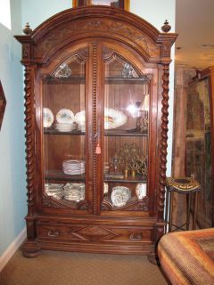 Antique French Walnut Armoir Bookcase with Beveled Glass Doors