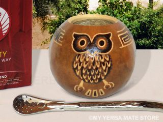 Yerba Mate Kit Artisan Gourd Bombilla Owl 