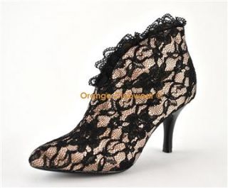 Bordello Beauty 01L Lace Ankle High Boots Heels Shoes