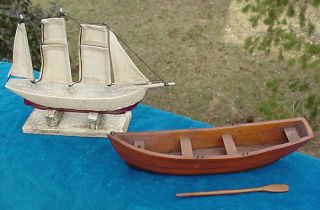 Antique 2 Folk Art C 1900 6 Model Boat Schooner SHIP Original Paint 
