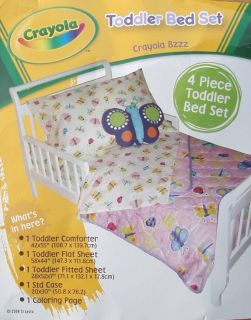 Crayola Butterflies Ladybugs Pink Comforter Sheets 4pc Toddler Bedding 