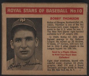 1950 Royal Pudding Full Box BB Card 10 Bobby Thomson