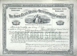 1902 The Boise Basin Mining Development Company Stock Certificate 