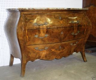 Antique Country French Walnut Marble Top Bombe Chest