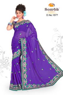 Designer Indian Blue Georgette Saree Sari with Unstitched blouse