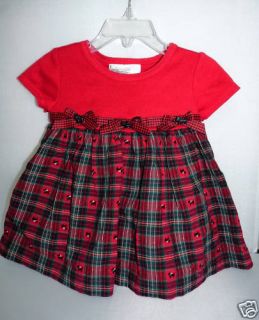 Bonnie Baby Red Plaid Scottie Dog Accent Baby Dress 18M