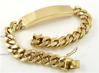 Hand Crafted 18k solid 95g Gold Not Hollow 9 mens ID Bracelet 1 2 wide 