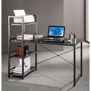 Techni Mobili Glass Top Computer Desk with 4 Shelf Metal Bookcase RTA 