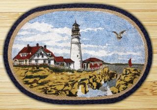   Lighthouse Jute Braided Home Cottage Oval Throw Rug 20 x 30