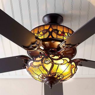 Brandis Stained Glass Double Lit Ceiling Fan Amber 52