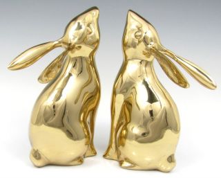 Wonderful BRASS Rabbit Bookends Figure Statue Bunny Figurals