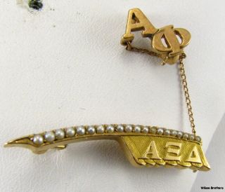 Alpha XI Delta 14k Gold Pearl C 1910s Quill Badge Pin