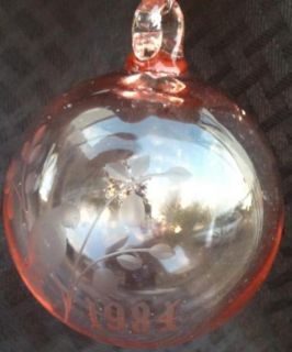 1984 JIM MAXWELL TIFFIN CRYSTAL GLASS PINK CHRISTMAS ORNAMENT 