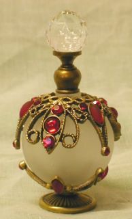 Frosted Glass 27 Red Jewel Perfume Bottle Gold