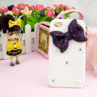 Bow Pearl Crystal Bling Handmade Case Cover Skin for Apple iPhone 4 4S 