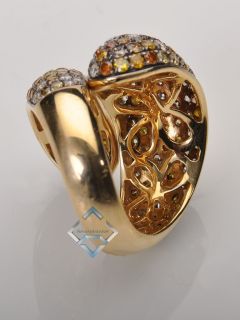 18K Yellow Gold Pave Colored Diamond Twisted Dome Ring