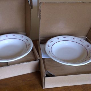 Longaberger 2 RARE Retired Pottery Salad Bowls in WT Red New in Box 