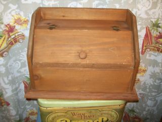 Wooden Bread Box Primitive Wood Kitchen Shab Vintage Shelf on top 