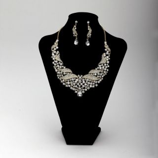   Rhinestones Crystal Bib Wedding Bridal Jewelry Necklace Earrings Set