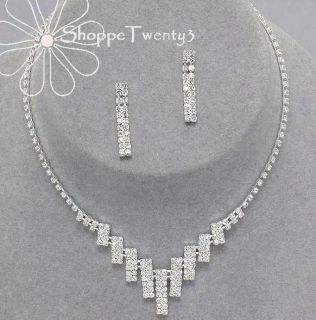 Tennis Necklace Set Classic Silver Crystal Bridal Bridesmaid Jewelry 