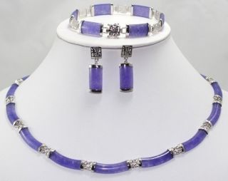 Beautiful Set Jewelry Rael Purple Jade Earring Bracelet Necklace 