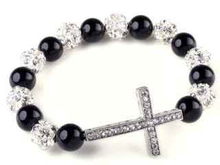   Black White Crystal Cross Rhinestone Beads Bracelets Free SHIP