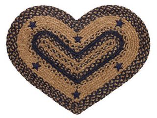 IHF Braided Jute Heart Shape Accent Rug Applique Star Navy for Sale 