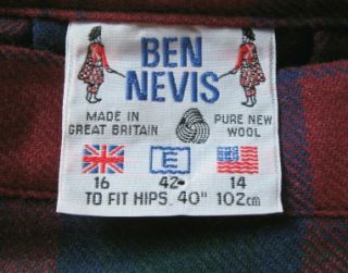 Ben Nevis Great Brittain Ladies US 12 Tartan Plaid Wool Wrap Pleat 
