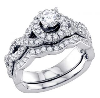 Halo Engagement Bridal Ring Band Set SI1 G Real 1 10ctw Diamond 14kt 