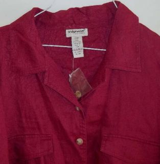 Bridgewater Studio Berry Red 100 Linen Jacket Crop Pants Suit Set 26W 