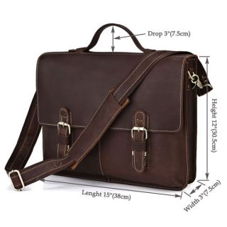   Classic Mens Genuine 100% Leather Briefcase Messenger Bag Laptop 15