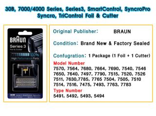 Braun 7000 4000 Series 30B Replacement Foil Cutter Set