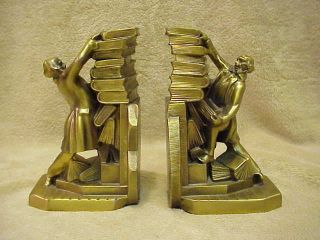 VIN BRONZE WASH BOOKENDS LIBRARY 6.25 BY 3 BY 4 MARKED USA CK? AND 
