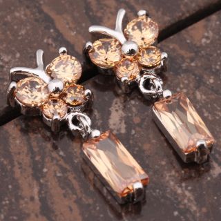 8mm 18K Gold Filled Brown Morganite Jewelry Gemstones Dangle Earrings 