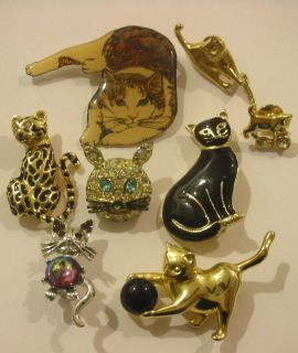 Vintage Jewelry Cat Pin Brooch Lot Rhinestone Enamel