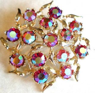   Beautiful Aurora Borealis Crystal Brooch Vintage Estate Jewelry