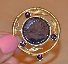   Extasia Amethyst Purple Cameo/Intaglio Arts & Crafts Brooch Pin