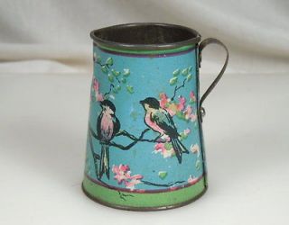 antique tin litho bluebirds blossoms toy teapot pitcher time left