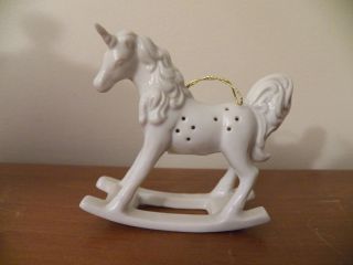 Vintage Potpourri Shaker Rocking Horse White Porcelain Figurine EUC 