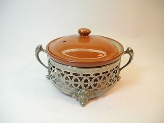 Vintage Weller Individual Brown Bean Serving Pot with Holder 