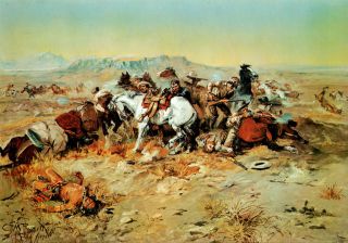 1896 Charles Russell Painting, Indians & Trespassers GUN FIGHT 