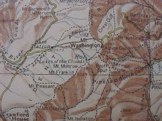 1937 Illustrated Map Mount Washington White Mountains North Conway New 