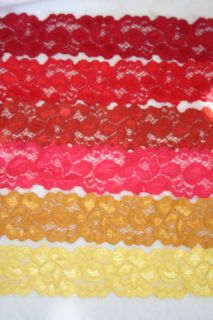   Brick Cherry Red Coral Rust Yellow headband galloon stretch lace 1.5