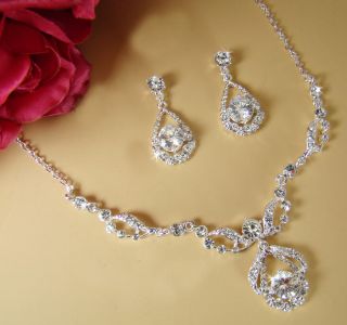 New Rhinestone Crystal Prom Bridal Jewelry Necklace Set
