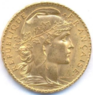 1910 GOLD 20 FRANCS *ROOSTER* FRANCE, BRILLAINT UNCIRCULATED